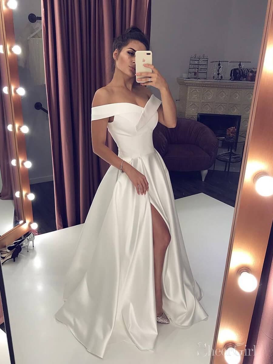 Ivory Off The Shoulder Prom Dresses Formal Dresses with Slit ARD2333