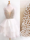 Ivory Spaghetti Strap Beaded Mini Organza Homecoming Dresses ARD1509-SheerGirl
