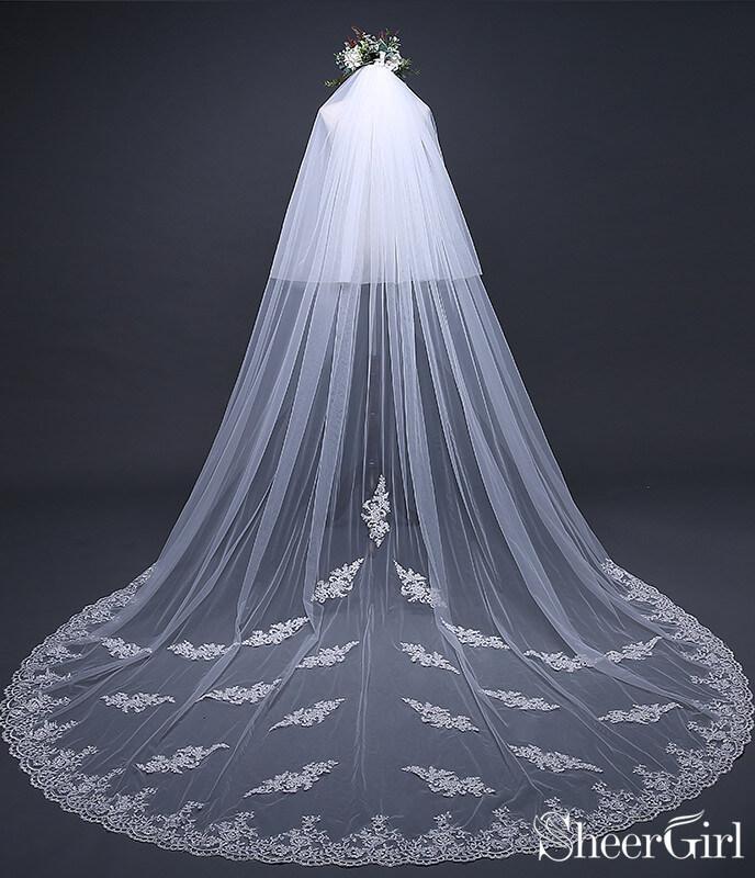Ivory Tulle & Lace Cathedral Veil Blusher Veil ACC1004-SheerGirl