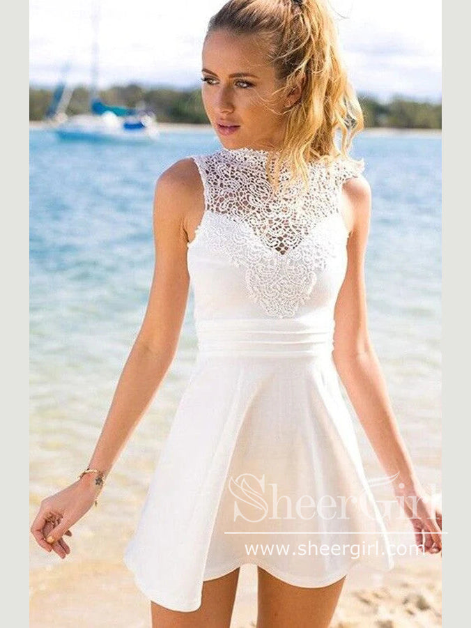 Keyhole Back Short Prom Dress Halter Neck White Homecoming Dress ARD28 SheerGirl Keyhole Back Short Prom Dress Halter Neck White Homecoming Dress ARD28 SheerGirl