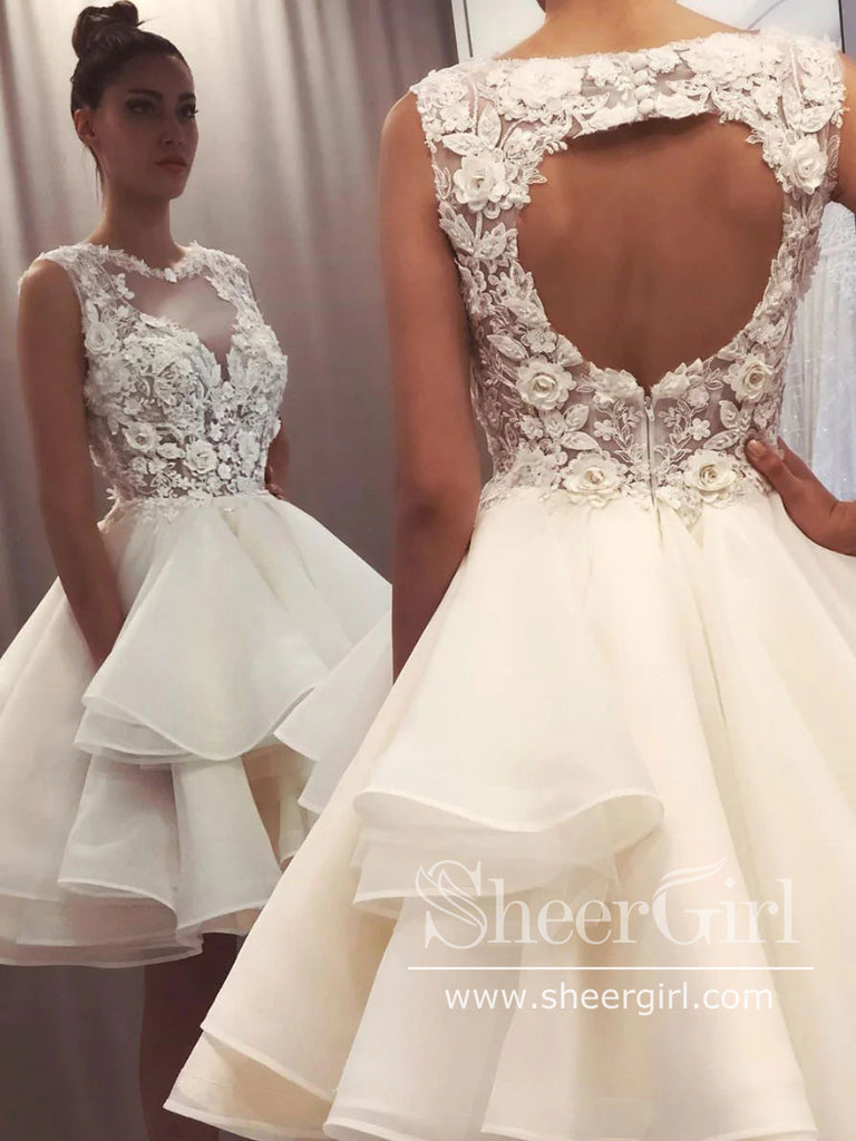 Keyhole Back Tiered Homecoming Dress Lace Prom Dress ARD2754-SheerGirl