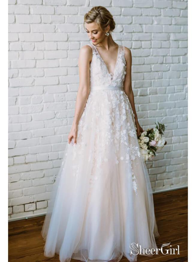 green emerald velvet dress Nude Floral Lace Wedding Dress with Long Sleeves – Tulle Mermaid Weddi –  WonderlandByLilian main image 0