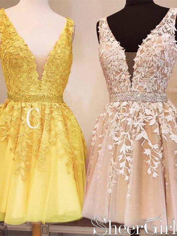 Lace Applique Short Homecoming Dress V-neck Formal Dresses ARD2374 Lace Applique Short Homecoming Dress V-neck Formal Dresses ARD2374