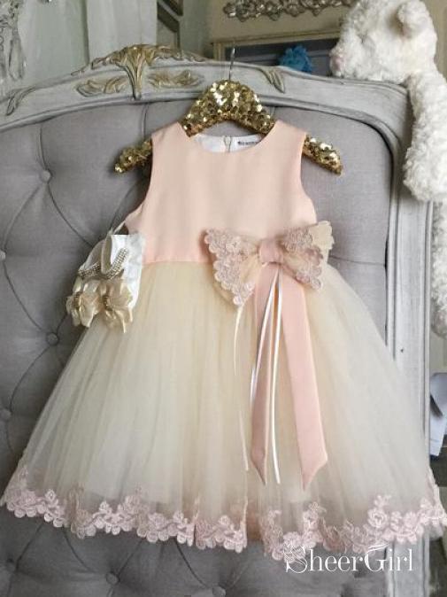 Lace Appliqued Mid Length Blush Pink Toddler Flower Girl Dresses ARD1311-SheerGirl