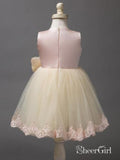 Lace Appliqued Mid Length Blush Pink Toddler Flower Girl Dresses ARD1311-SheerGirl