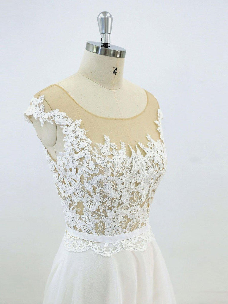 Lace Appliqued See Through Beach Wedding Dresses Summer Wedding Dress SWD0062-SheerGirl