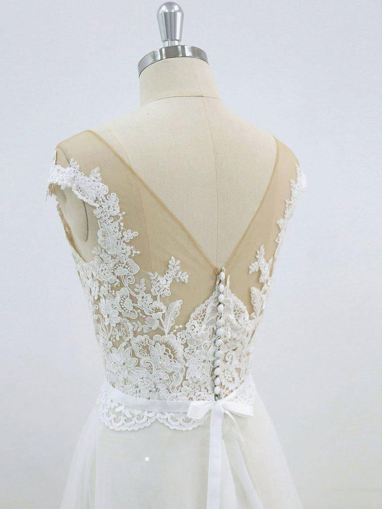 Lace Appliqued See Through Beach Wedding Dresses Summer Wedding Dress SWD0062-SheerGirl