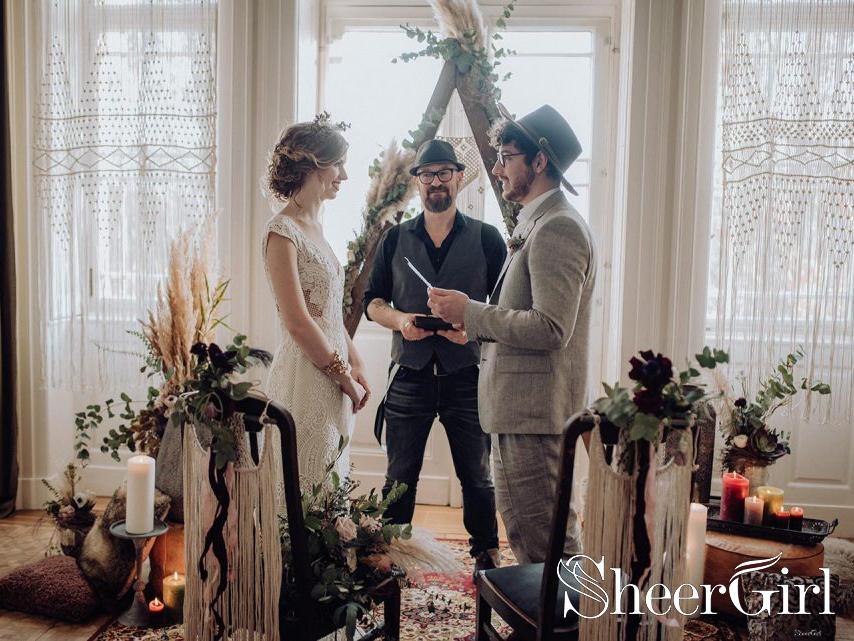 Lace Wedding Dress with Little Cap Sleeves Vintage Lace Pattern Bridal Dress AWD1680-SheerGirl