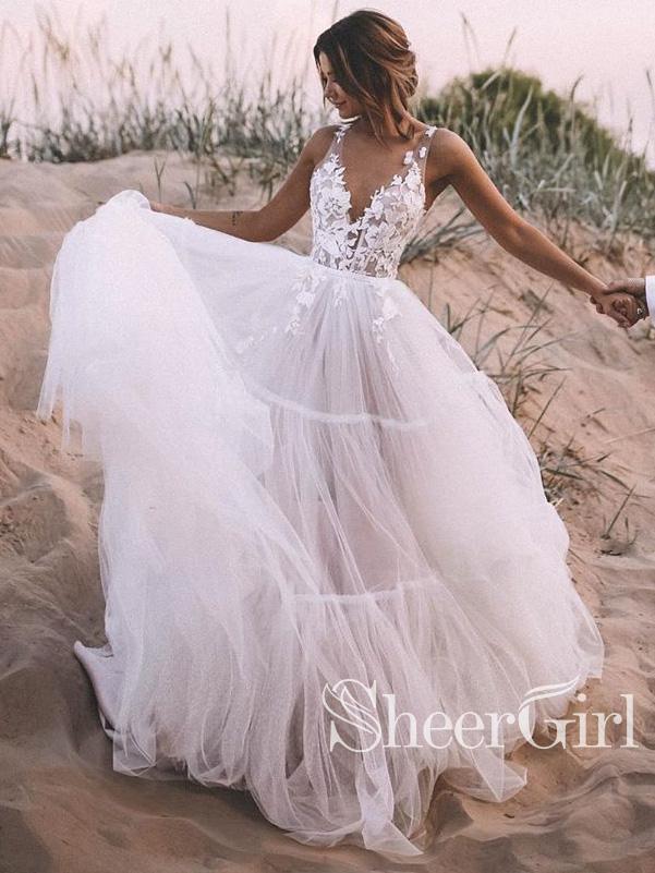Layered Tulle Skirt Unlined Lace Bodice Wedding Ball Gown with Deep V Neck Wedding Dresses AWD1666 Layered Tulle Skirt Unlined Lace Bodice Wedding Ball Gown with Deep V Neck Wedding Dresses AWD1666