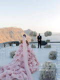 Layers Tulle Ball Gown Wedding Dress Drama Pink Wedding Dress AWD1919-SheerGirl