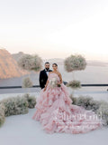 Layers Tulle Ball Gown Wedding Dress Drama Pink Wedding Dress AWD1919-SheerGirl