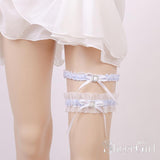 Light Blue & Ivory Bridal Garters Lace Wedding Garter Set with Bow ACC1026-SheerGirl