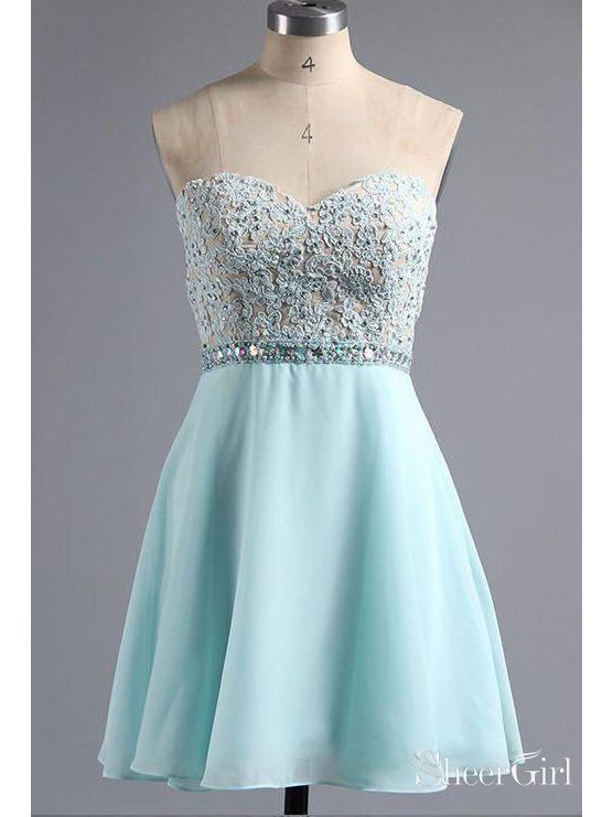 Light Blue Sweetheart Neck Chiffon Beaded Homecoming Dresses,apd2527-SheerGirl