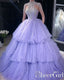 Lila plesové šaty Sladké 16 Quinceanera Šaty Heavy Beaded Illusion Rukávy Dlouhé plesové šaty ARD2552
