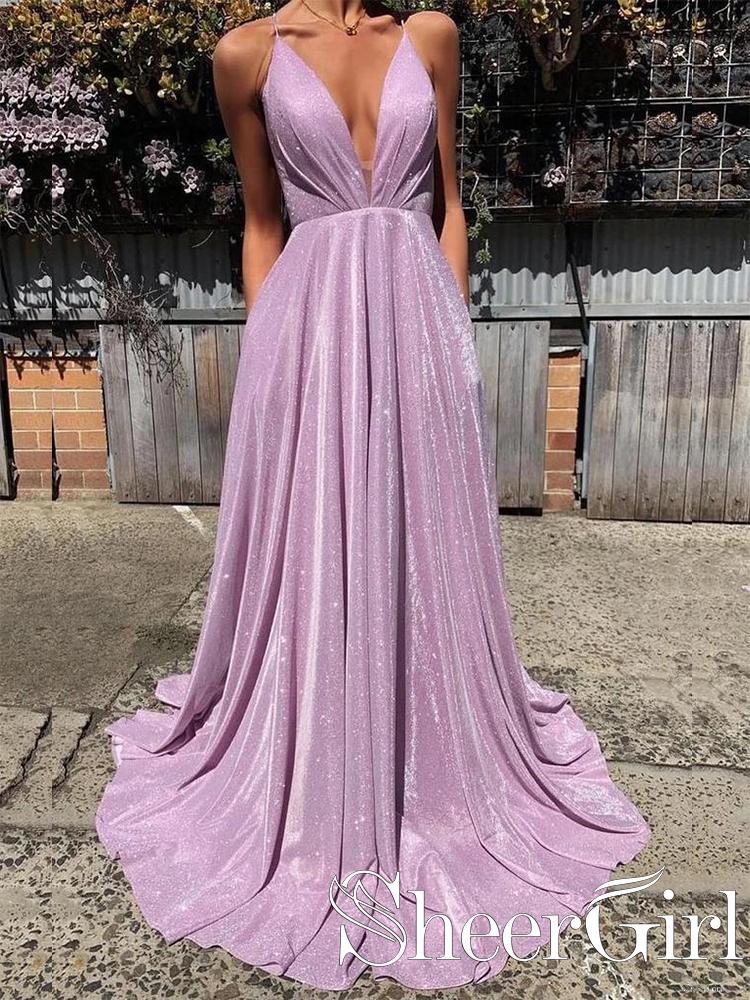 Lilac Shimmering Fabric Floor Length Party Dress Deep V Neck Lace Up Back Prom Dress ARD2528 Lilac Shimmering Fabric Floor Length Party Dress Deep V Neck Lace Up Back Prom Dress ARD2528