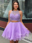 Vestido de fiesta corto con espalda de corredor y cuentas de dos piezas color lila Vestidos de Fiesta ARD2818