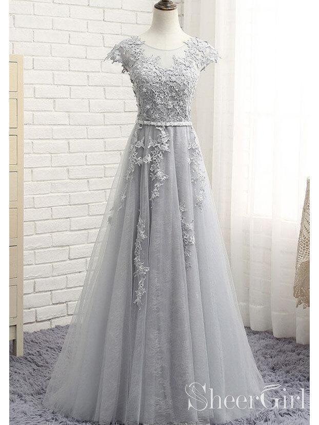 Long Cheap Lace Prom Dresses Silver Maxi Dress Evening Gowns ARD1021-SheerGirl