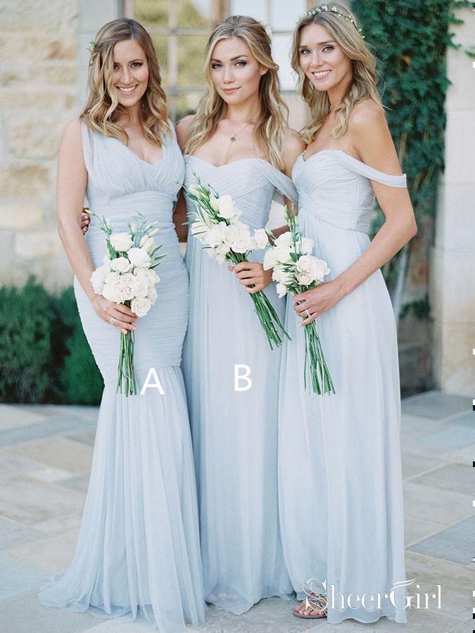 blue dress for baby girl Long Cheap Mismatched Bridesmaid Dresses Mermaid Off Shoulder Bridesmaid  Dress PB10032