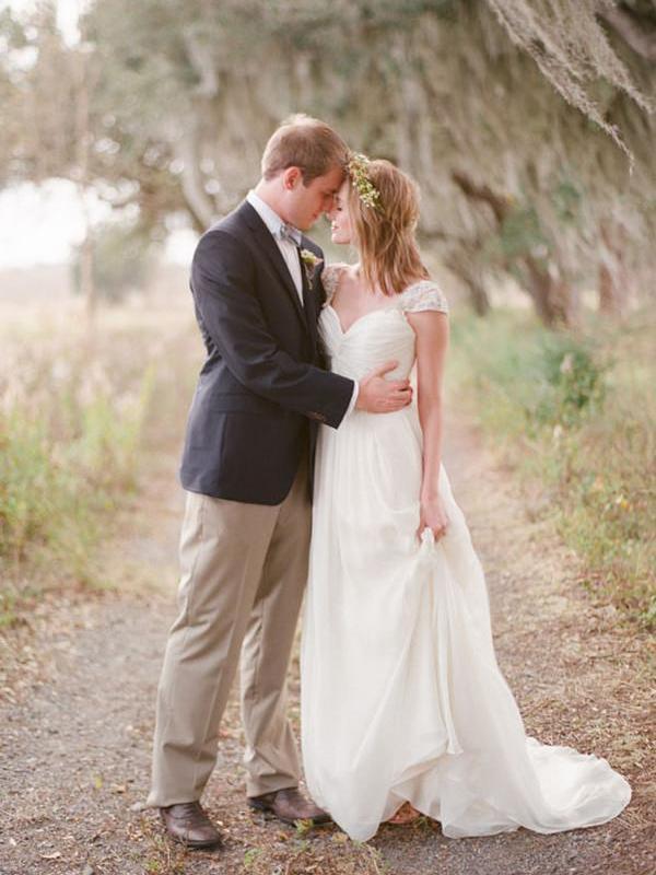 Long Chiffon Lace Cap Sleeve Ivory Beach Wedding Dresses Plus Size AWD1003 Long Chiffon Lace Cap Sleeve Ivory Beach Wedding Dresses Plus Size AWD1003