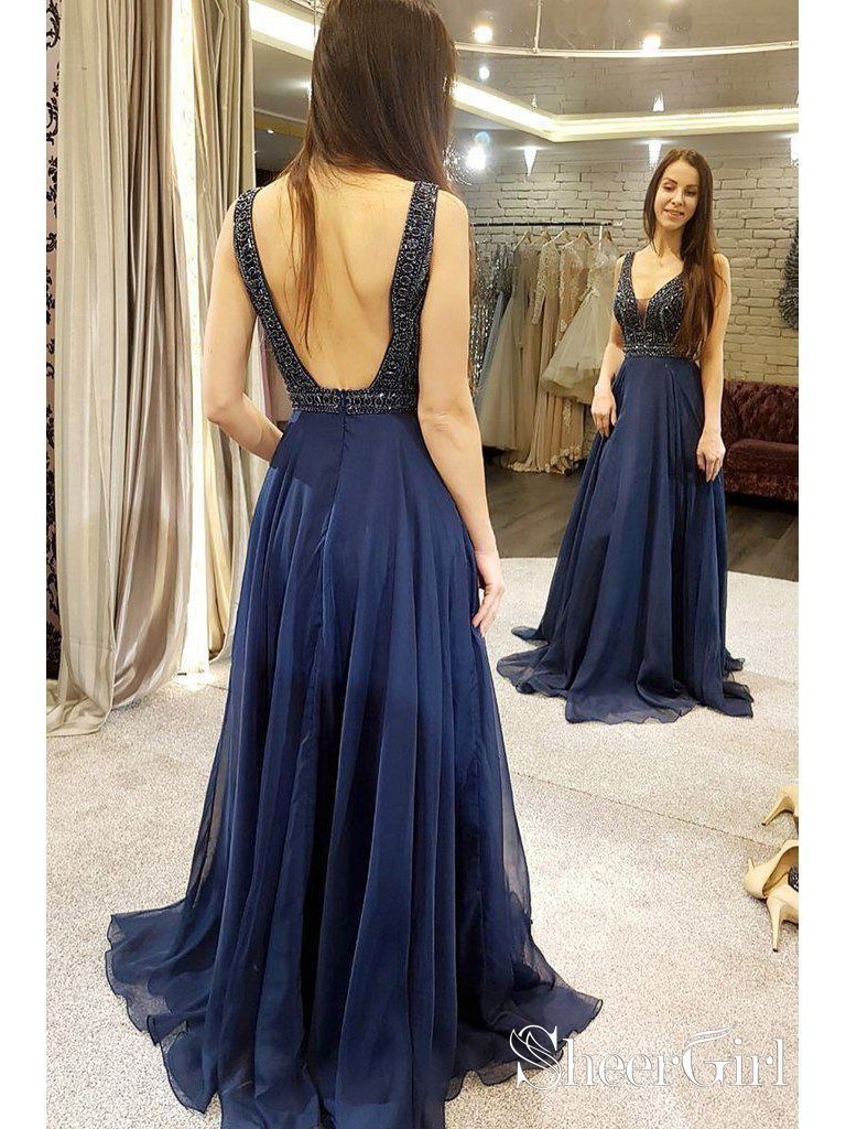 Long Chiffon V Neck Burgundy Prom Dresses Juniors Backless Beaded Formal Dresses Plus Size ARD1045