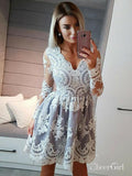 Long Sleeve Blush Pink Lace Homecoming Dresses See Through Pink Homecoming Dress ARD1492-SheerGirl