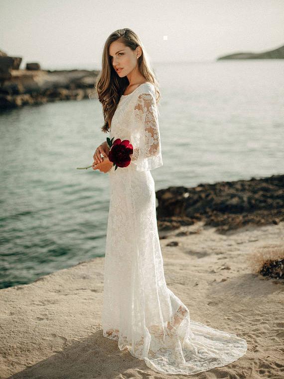 Long Sleeve Lace Bohemian Wedding Dresses See Through Beach Wedding Dress AWD1181 Long Sleeve Lace Bohemian Wedding Dresses See Through Beach Wedding Dress AWD1181