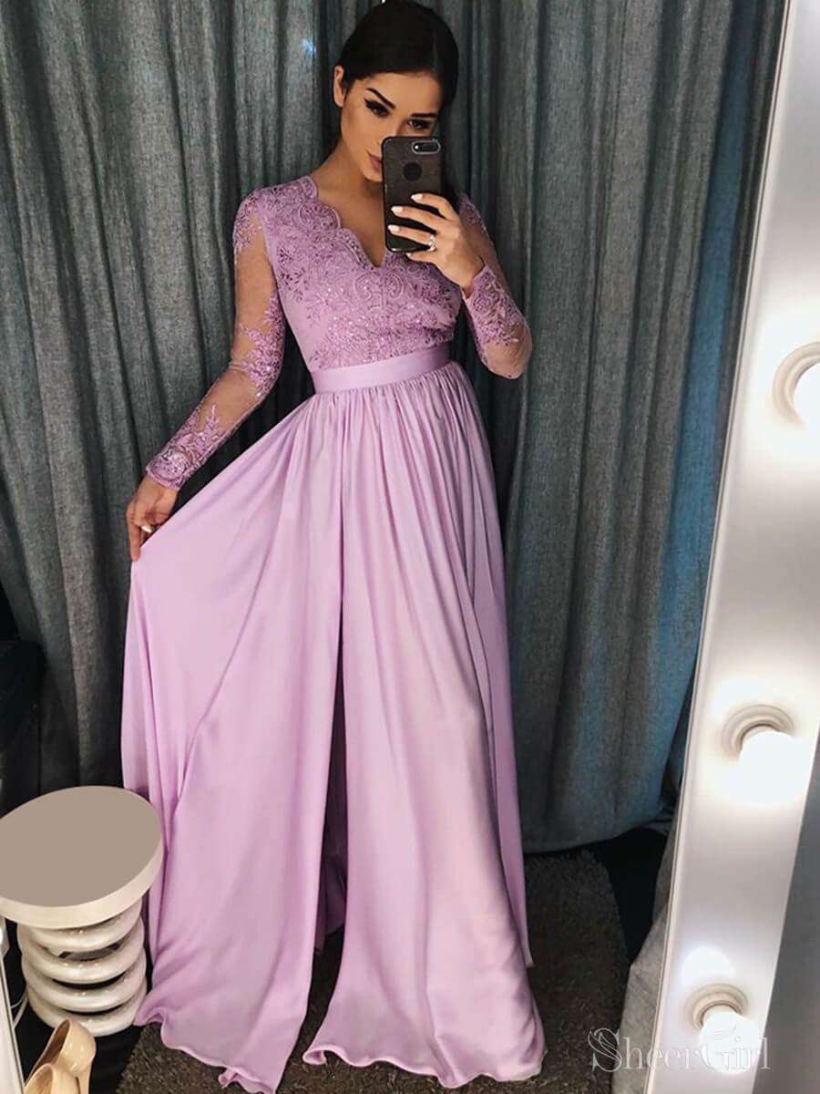 Long Sleeve Lace Prom Dresses See Through Thigh Split Evening Gowns ARD1442 Long Sleeve Lace Prom Dresses See Through Thigh Split Evening Gowns ARD1442