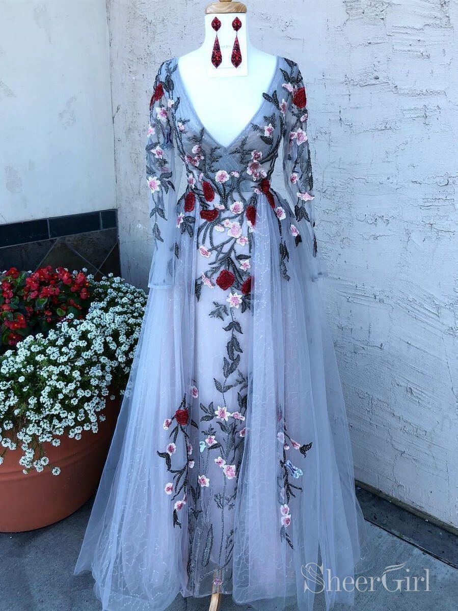 Long Sleeve Modest Floral Prom Dresses Embroidered Long Formal Dress ARD2094 Long Sleeve Modest Floral Prom Dresses Embroidered Long Formal Dress ARD2094