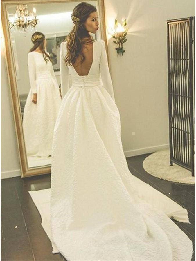 knee length dresses for ladies Plunge Neck Leg Split Wedding Dress with Pockets
