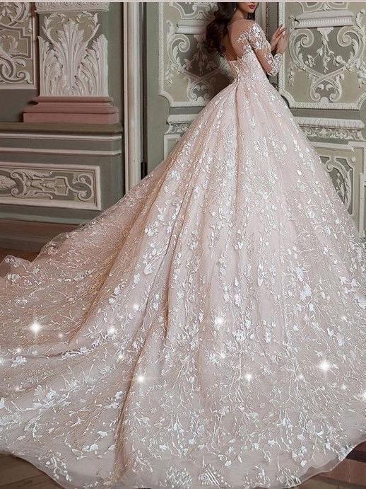 Lace Applique Long Evening Gowns 2018 Long Sleeve Vintage Wedding