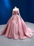 Long Sleeves Quinceanera Dress Pink Embroidery Ball Gown Prom Dresses ARD2850-SheerGirl