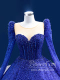 Long Sleeves Sweetheart Neckline Sequins Ball Gown Prom Dresses Sparkly Quinceanera Dresses ARD2846-SheerGirl