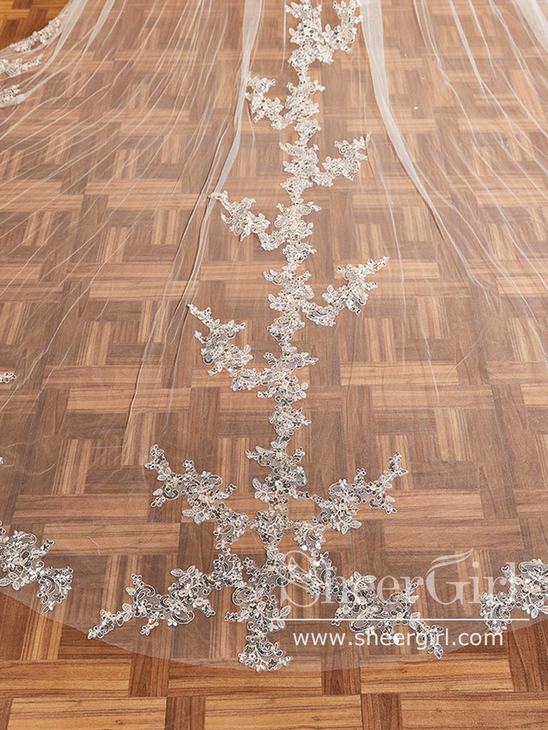 Luxury Sequins Lace Cathedral Train Veil Bridal Veil Wedding Veil ACC1198-SheerGirl