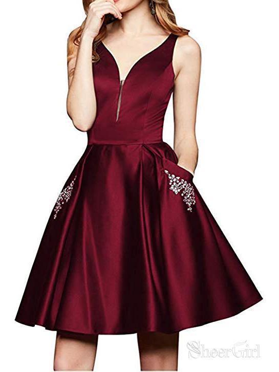 Maroon Short Homecoming Dresses with Pocket Cheap Homecoming Dress SheerGirl Maroon Short Homecoming Dresses with Pocket Cheap Homecoming Dress SheerGirl