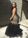 Mermaid Black Prom Dresses 20's Vintage Gold Lace Sexy Formal Dresses APD3441-SheerGirl