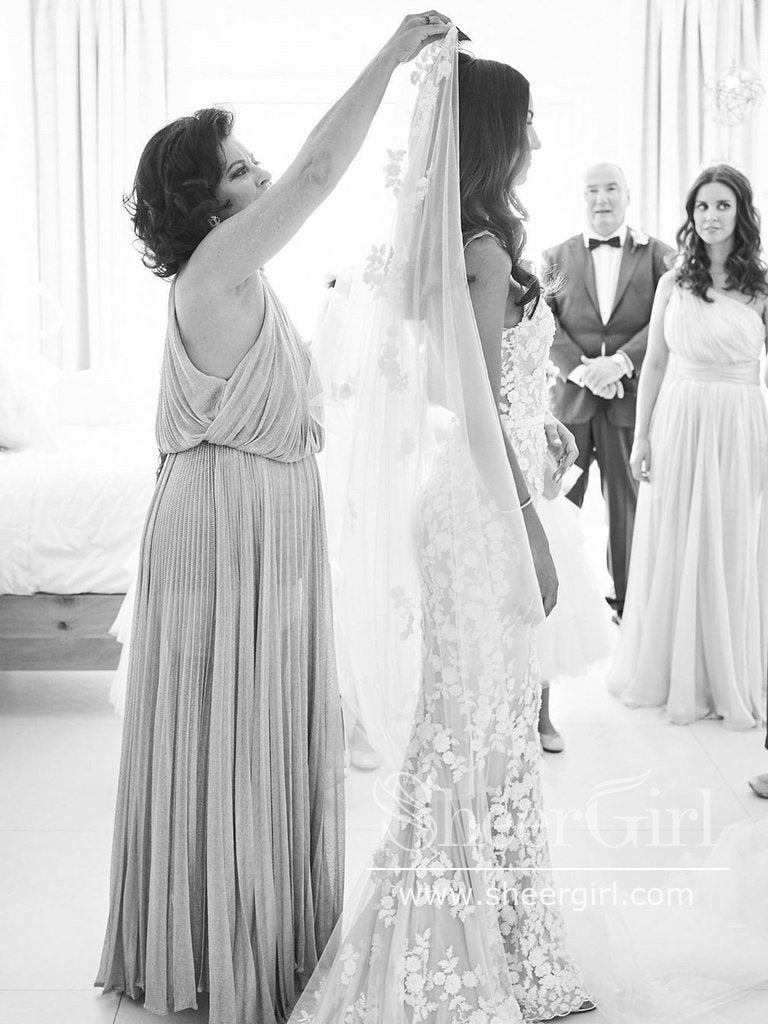 Mermaid Vintage Beaded Lace Bridal Gown with Deep V Neck Court Train Wedding Dress AWD1802-SheerGirl