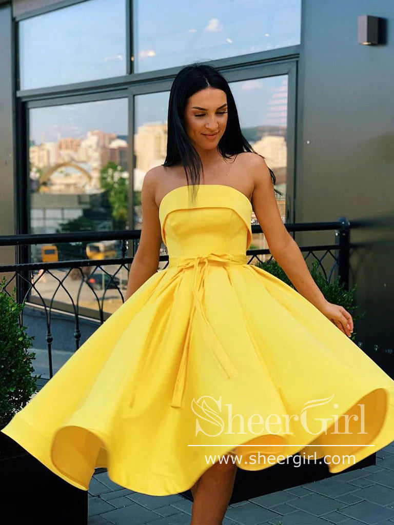 Mini Prom Dress A Line Strapless Satin Homecoming Dress ARD2751 Mini Prom Dress A Line Strapless Satin Homecoming Dress ARD2751