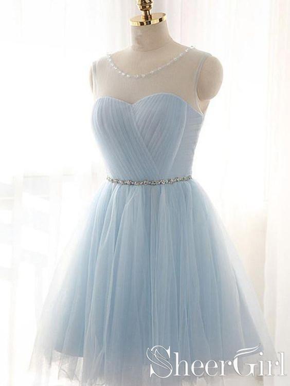 Mist A-line Beaded Homecoming Dress Illusion Short Homecoming Dresses –  SheerGirl