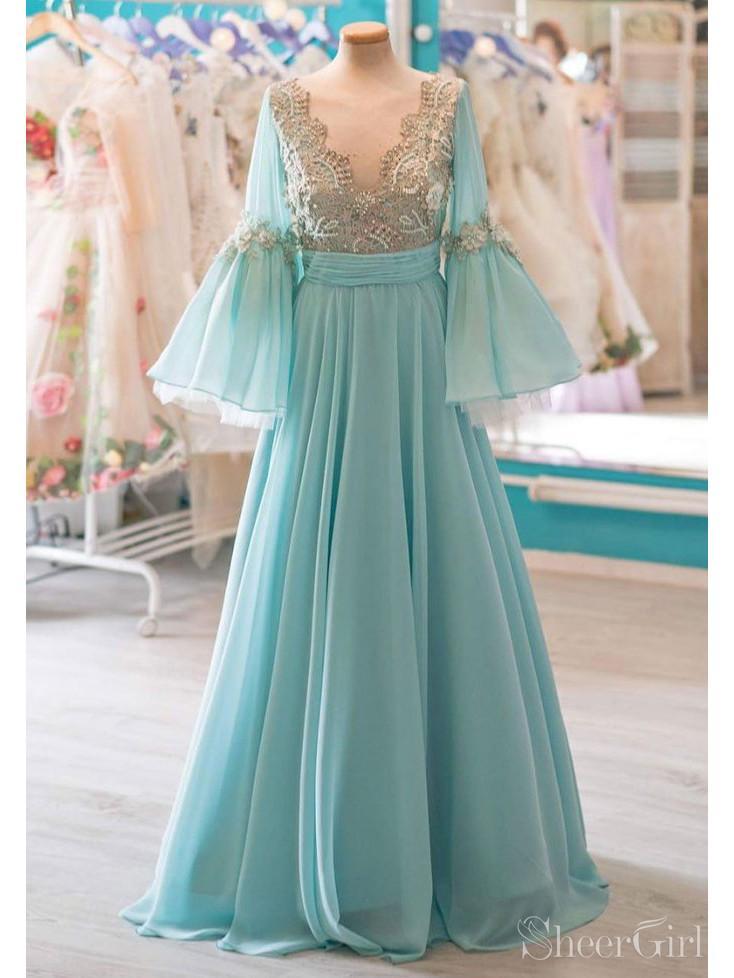 Modest A-line Lace prom dresses With Flare Sleeves ARD2114 Modest A-line Lace prom dresses With Flare Sleeves ARD2114