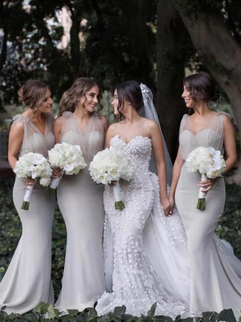 Modest Light Grey Mermaid Long Bridesmaid Dresses Plus Size ARD1835 Modest Light Grey Mermaid Long Bridesmaid Dresses Plus Size ARD1835