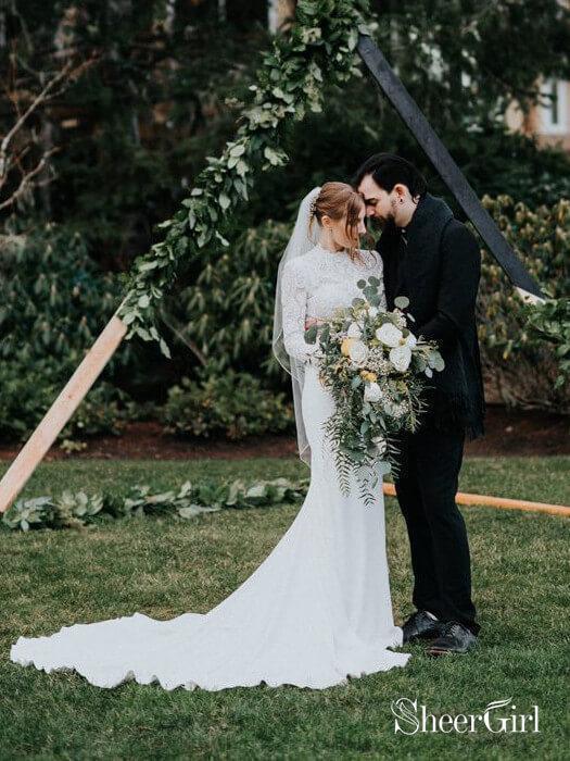 fitted lace wedding dress Graceful Elegance: Modest Mermaid Lace Wedding Dress with Short Sleeves Plus Size Size 8