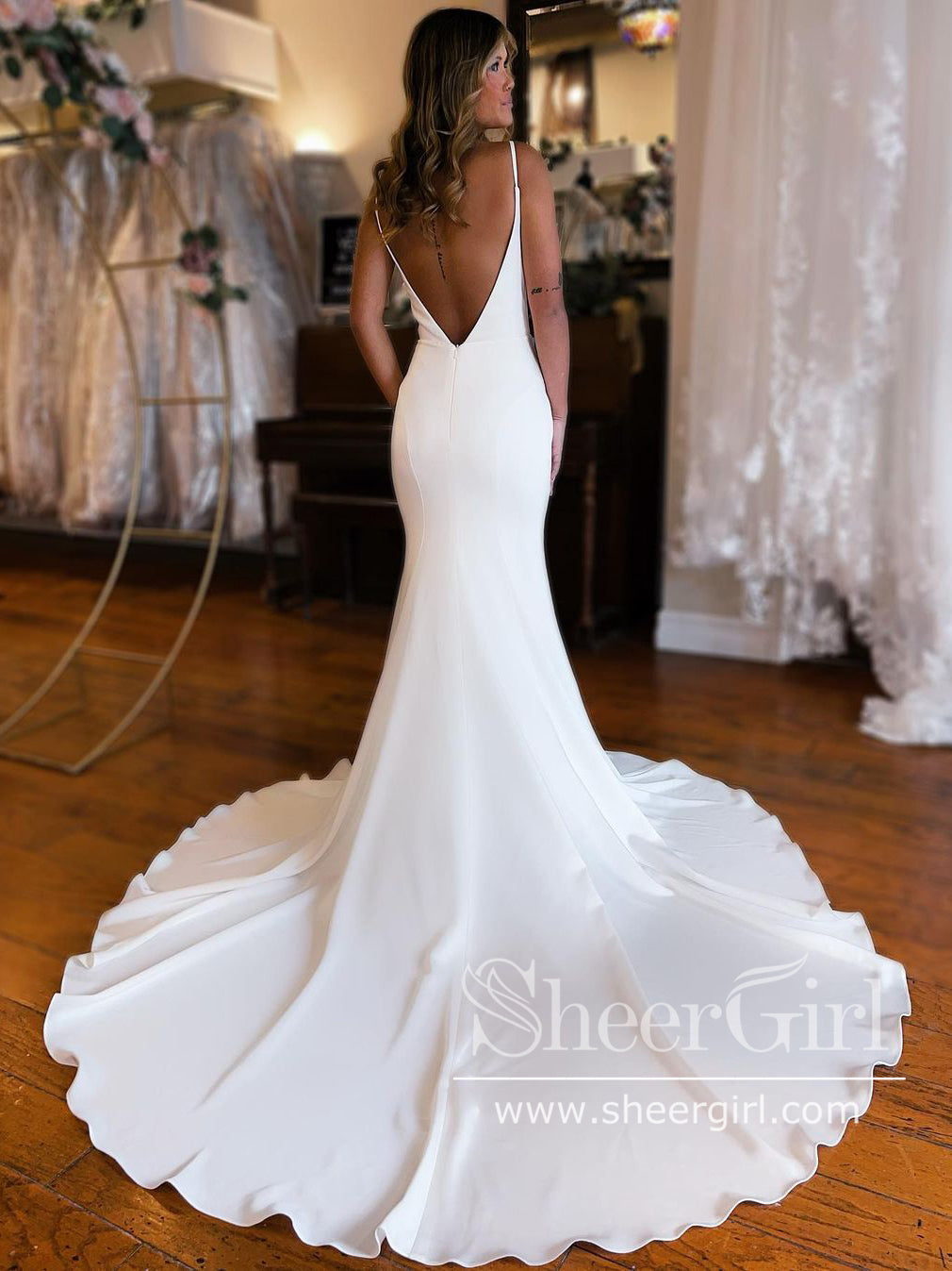 Modest Satin Mermaid Wedding Dress Trumpet Wedding Gown AWD1904 Modest Satin Mermaid Wedding Dress Trumpet Wedding Gown AWD1904