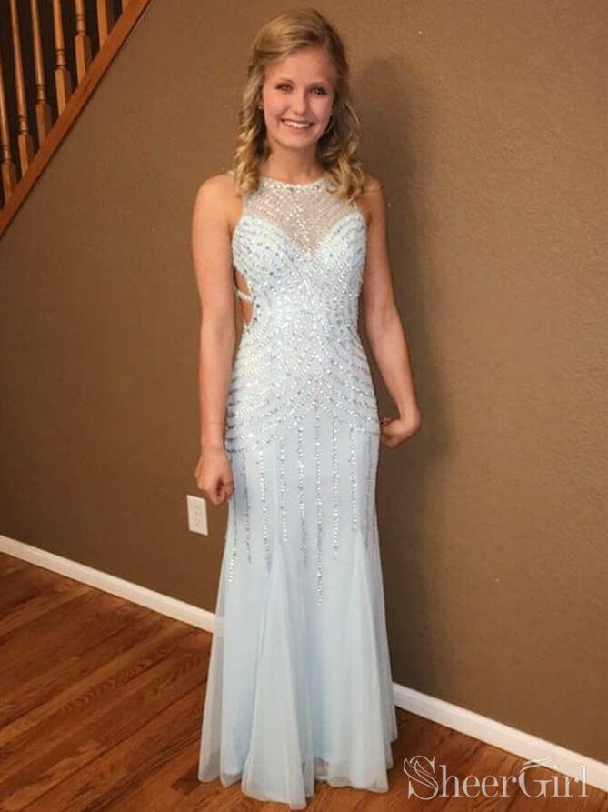 Modest Sheath Beaded Prom Dresses For Teens ARD2304 SheerGirl Modest Sheath Beaded Prom Dresses For Teens ARD2304 SheerGirl