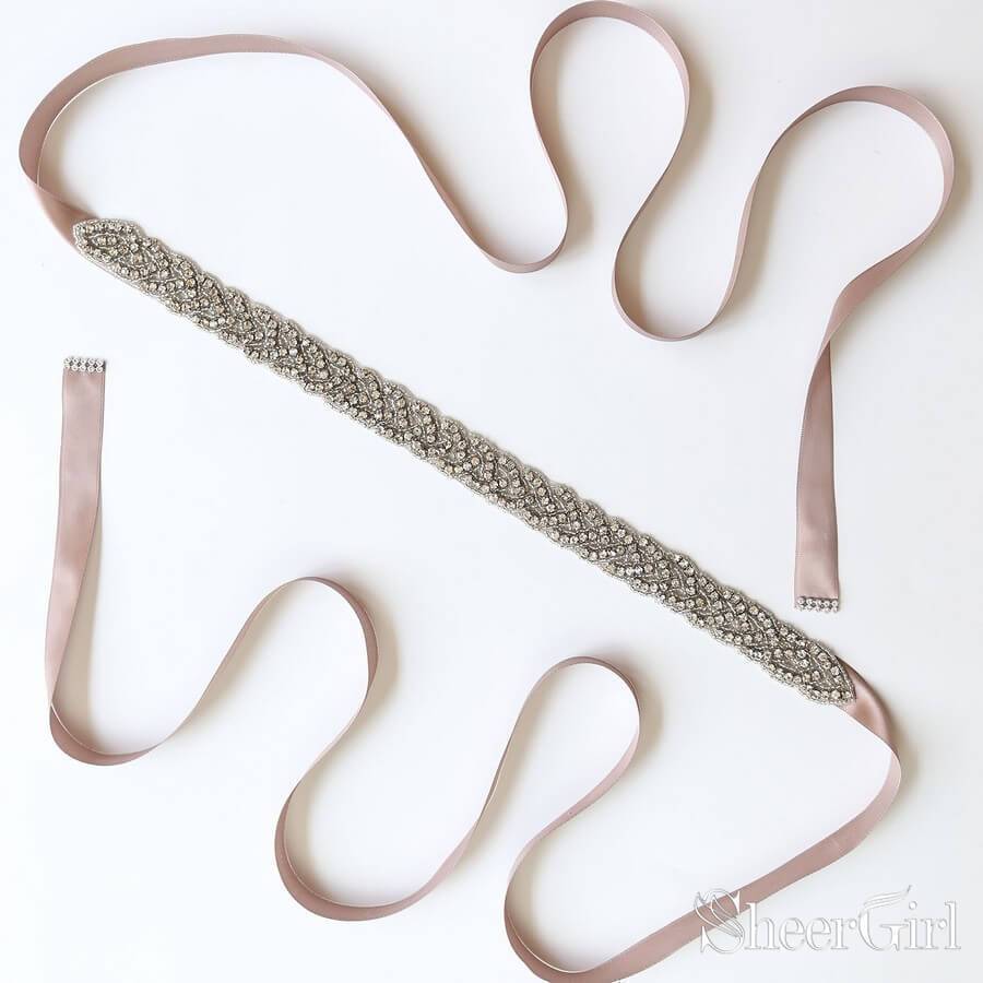 Navy Blue Crystal Sashes Bridal Sashe ACC1167-SheerGirl