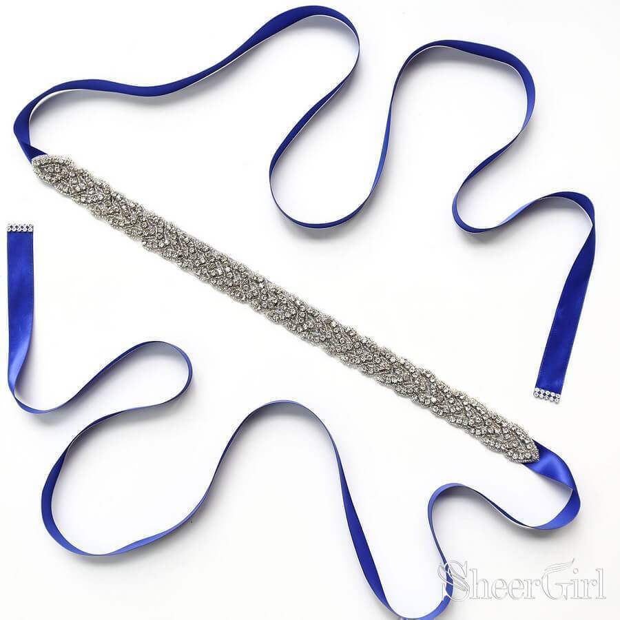 Navy Blue Crystal Sashes Bridal Sashe ACC1167-SheerGirl