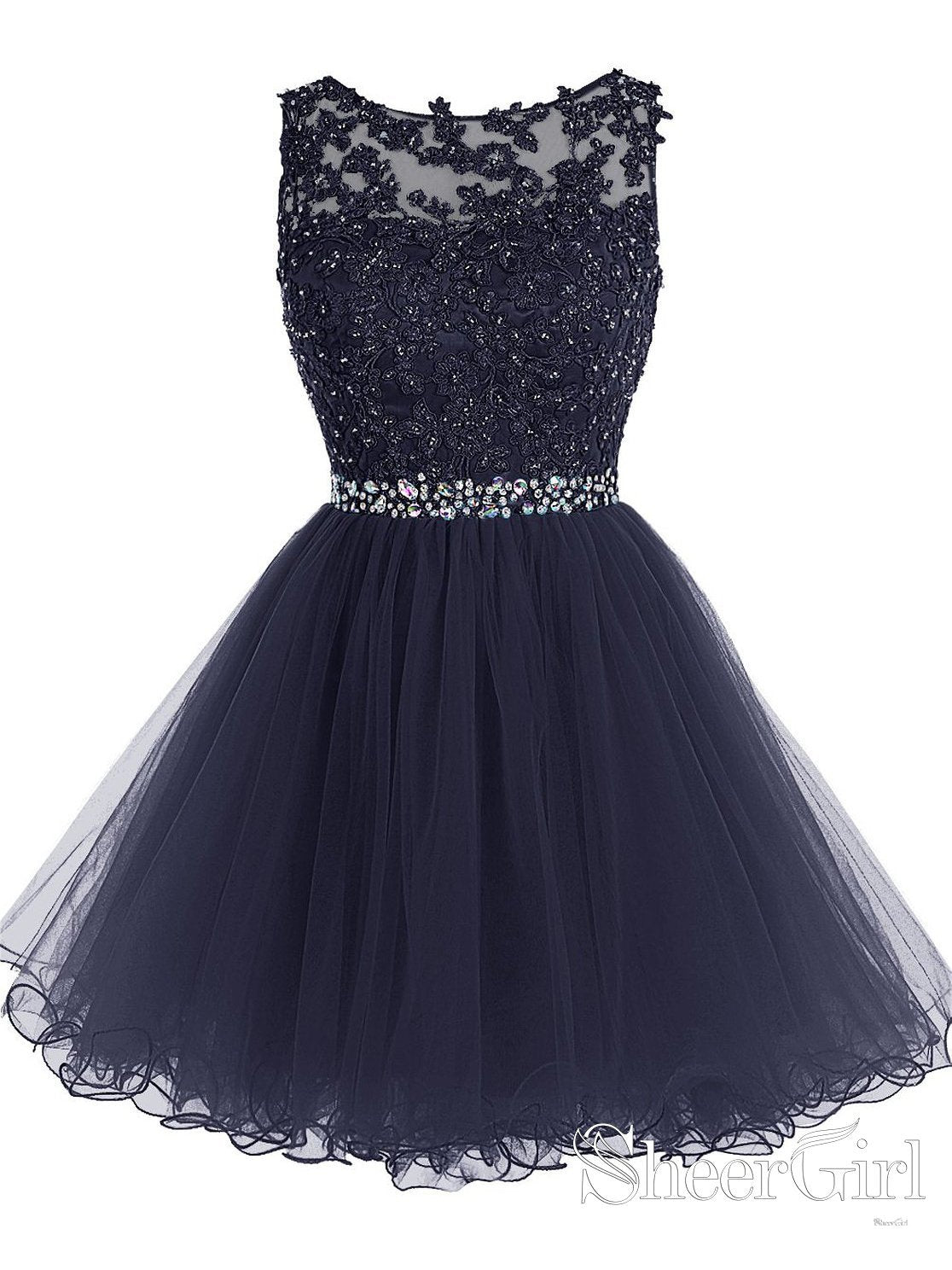 Navy Blue Illusion Neckline Crystals Appliques Short Homecoming Dress ARD2518 Navy Blue Illusion Neckline Crystals Appliques Short Homecoming Dress ARD2518