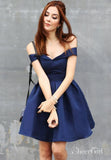 Navy Blue Off the Shoulder Homecoming Dresses Simple Graduation Dress ARD1502-SheerGirl