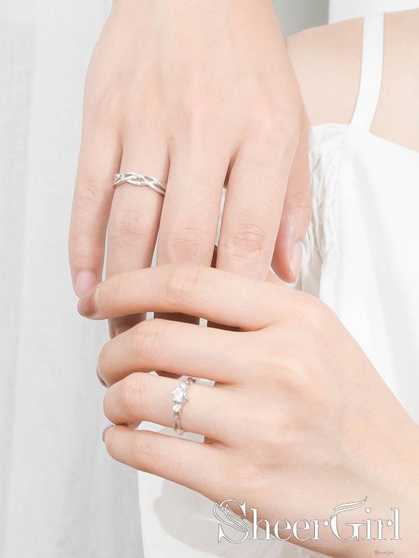 New Arrival! 925 Silver Couple Rings with Zircon and Cross Texture RI5001-SheerGirl