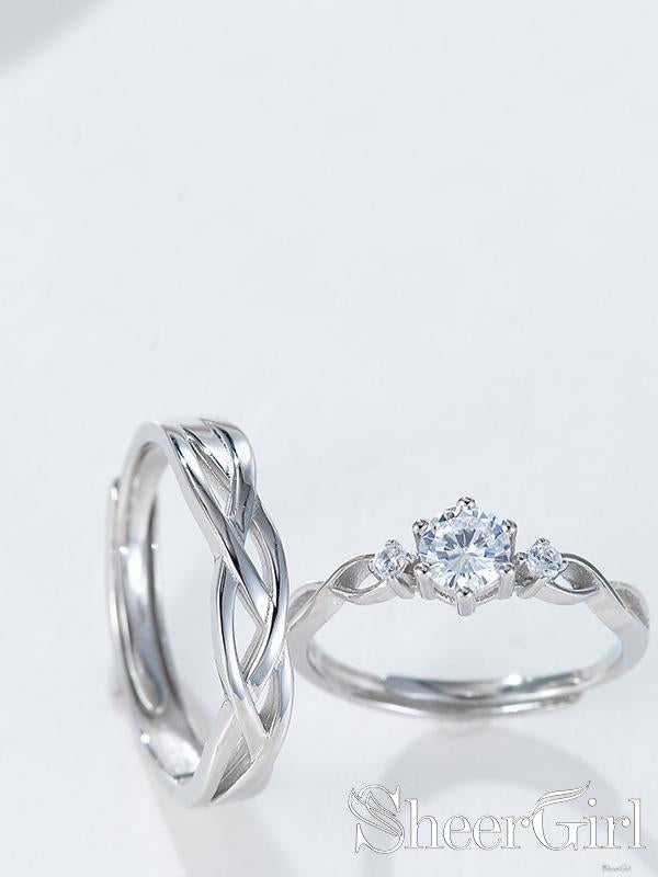 New Arrival! 925 Silver Couple Rings with Zircon and Cross Texture RI5001-SheerGirl