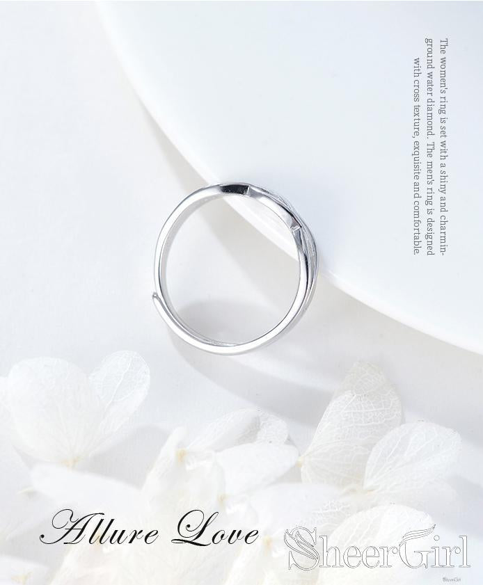 New Arrival! 925 Silver Couple Rings with Zircon and Cross Texture RI5001-SheerGirl